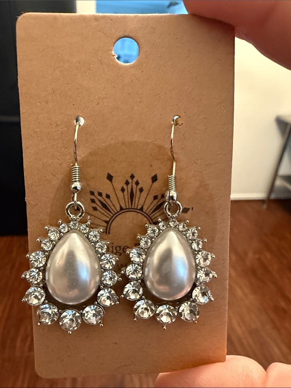 Elegant Pearl Like Teardrop Crystal Earrings - Silver Tone